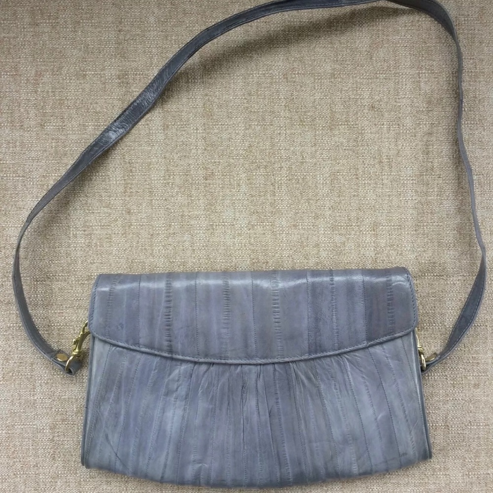 Grey Eel Skin Vintage Crossbody Clutch Purse